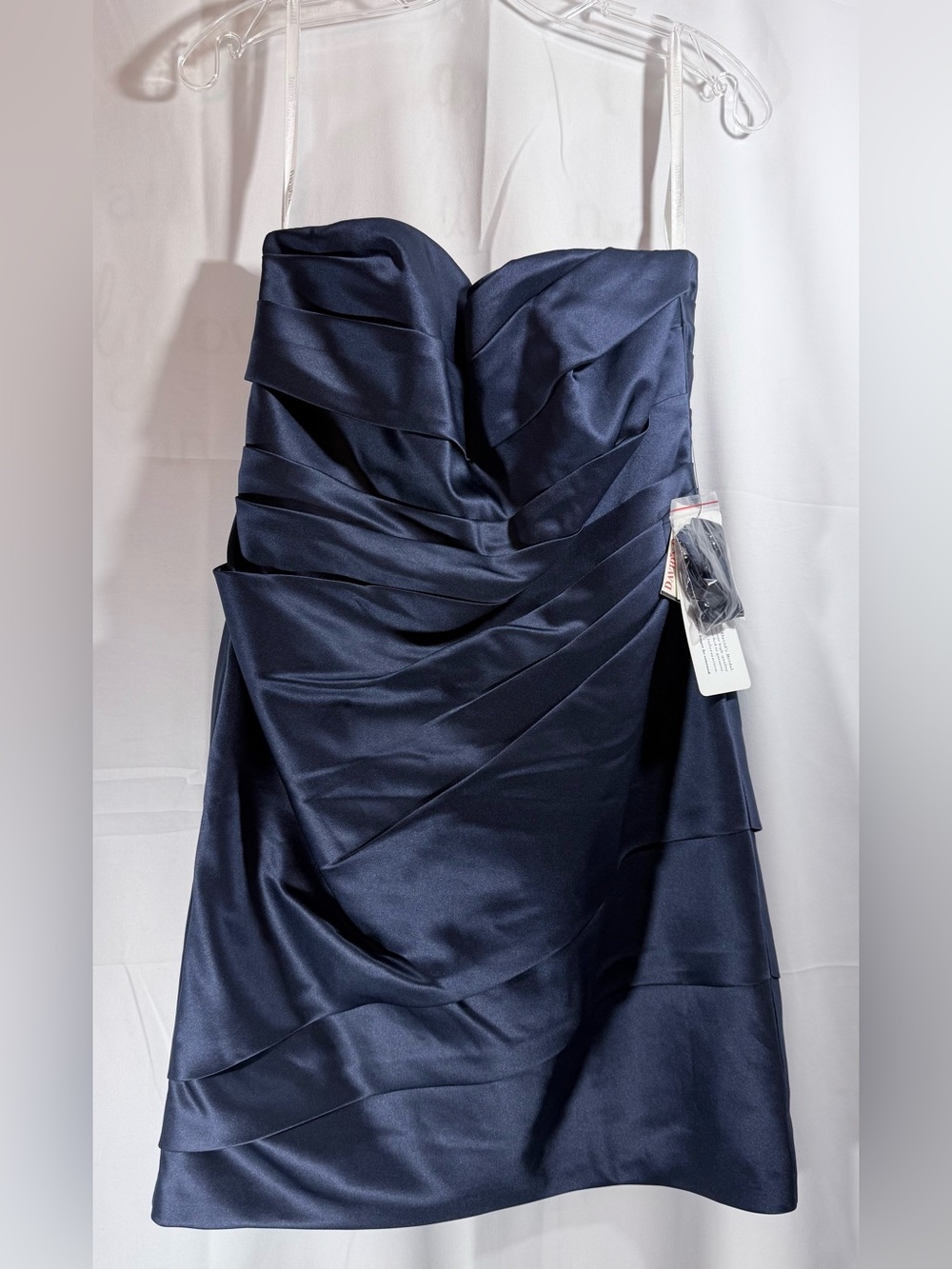 David's Bridal Strapless Navy Satin Cocktail/Bridesmaid Dress Size 10 NWT